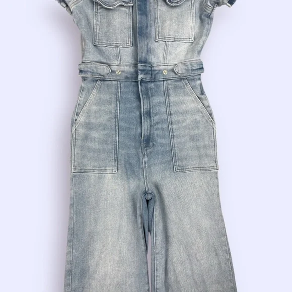 COPY - Good American Light Blue Denim Jumpsuit Flare Wide Leg Size Small - Picture 3 of 13